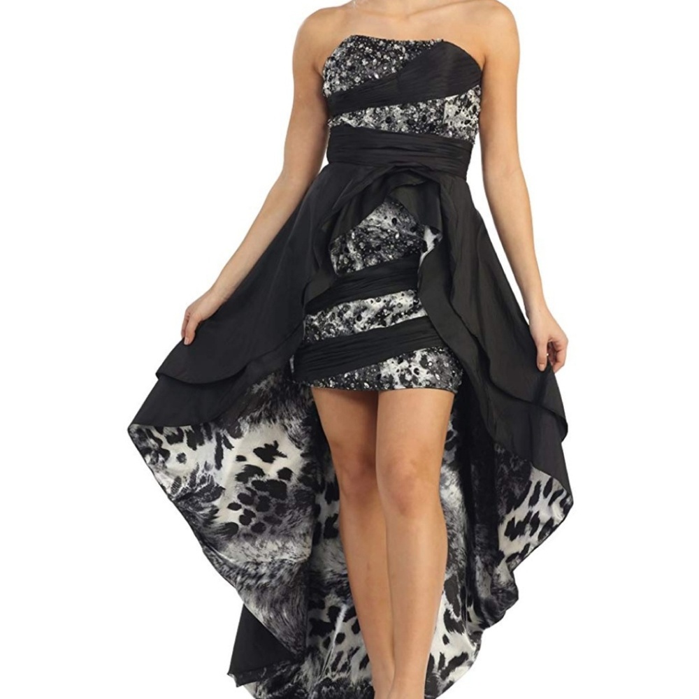 Beaded sequin dress high low bodycon black